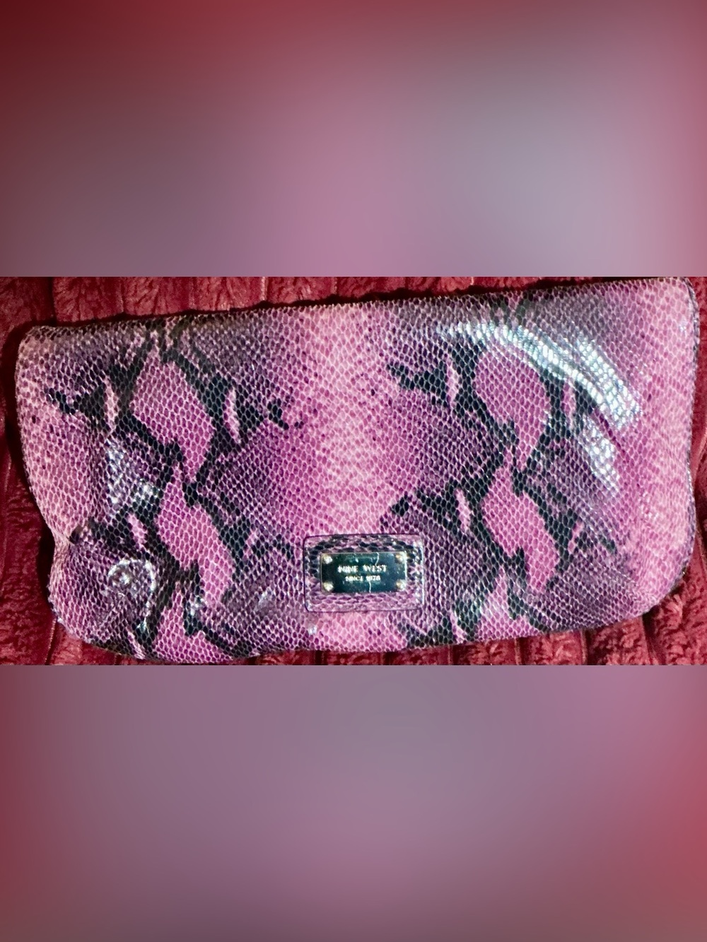 Nine West Pink Snake-Print Wristlet Clutch with Black Accents